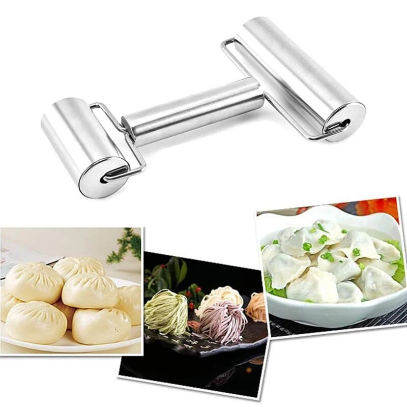 Kočėlas su dvigubu voleliu nerūdijančio plieno medinis lygias nelipnios tešlos kočiojimas virtuvės reikmenys pyragams makaronų sausainiams kepti