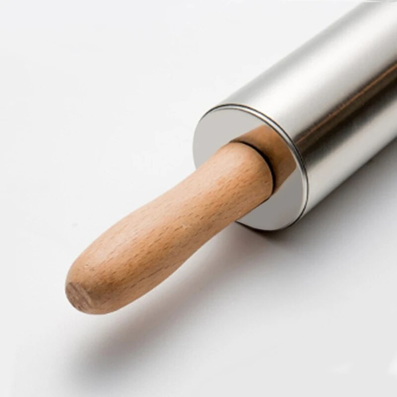 Sucitor antiaderent din oțel inoxidabil, tot din oțel, mâner din lemn, rotație de 360°, bețișoare de presare pentru făină, gadgeturi creative pentru coacere de bucătărie