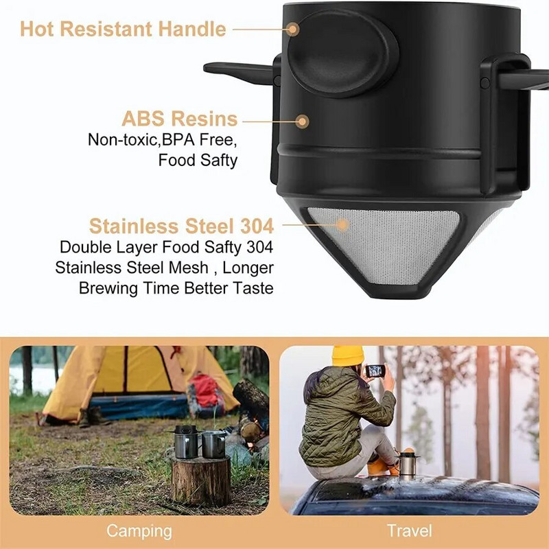 Kaasaskantav kokkupandav kohvifilter roostevabast terasest korduvkasutatav kohvimasin Mini kokkupandav paberivaba kohvitilguti tass