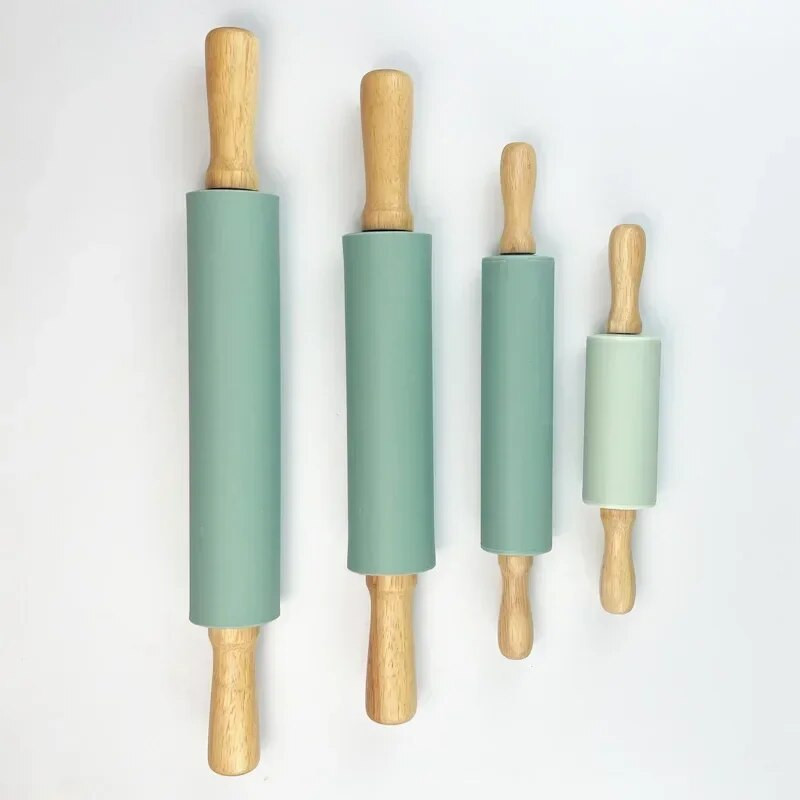 Puidust käepidemega silikoonist taignarull Mittenakkuva Fondant-taignarull Köögiküpsiste koogikeste pasta küpsetustööriistad