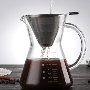 Филтър за кафе от неръждаема стомана Двуслойни филтри за многократна употреба Фуния Филтърна чаша за капкообразуване за кафе Устойчиви инструменти за приготвяне на кафе