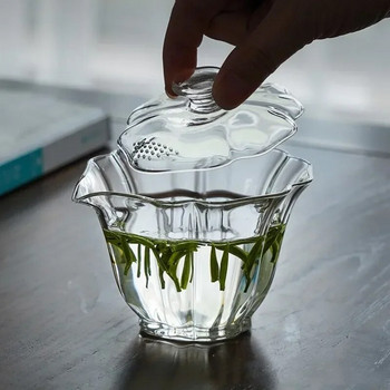 Творческа стъклена супница за чай, устойчива на висока температура с отвор за цедка Купа, захващаща се с ръка, домакински аксесоари за чай Kung Fu