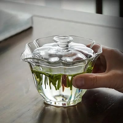 Creative Glass Tea Tureen Atspari aukštai temperatūrai su sieteliu, rankiniu būdu sugriebiamas dubuo Buitiniai Kung Fu arbatos reikmenys