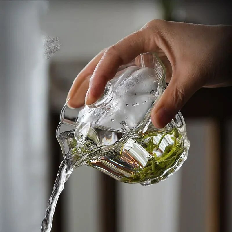 Creative Glass Tea Tureen Atspari aukštai temperatūrai su sieteliu, rankiniu būdu sugriebiamas dubuo Buitiniai Kung Fu arbatos reikmenys