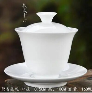 Kõrge valge portselanist teekomplekt, Sancai kauss, kaanega kauss, teekeetja, suur teetass Gaiwan, puhas valge portselan, respekti teekauss