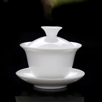 Сервиз за чай от бял порцелан, купа Sancai, купа с капак, машина за чай, голяма чаша за чай Gaiwan, чист бял порцелан, купа за чай Respect