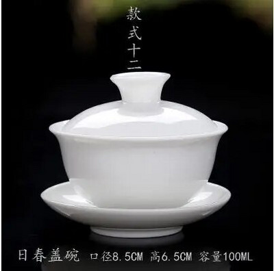 Kõrge valge portselanist teekomplekt, Sancai kauss, kaanega kauss, teekeetja, suur teetass Gaiwan, puhas valge portselan, respekti teekauss