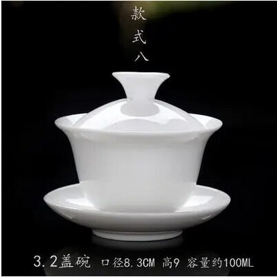 Kõrge valge portselanist teekomplekt, Sancai kauss, kaanega kauss, teekeetja, suur teetass Gaiwan, puhas valge portselan, respekti teekauss