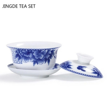 Jingdezhen White Porcelain Gaiwan Tea Cup Blue and White Porcelain Tea Maker Κεραμικό Χειροποίητο σετ τσαγιού μπολ τσαγιού προμήθειες