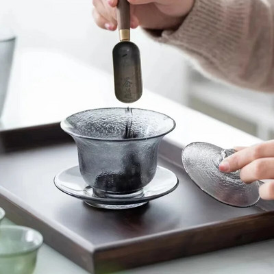 Japán kézzel készített hőálló üveg fedőtál Gaiwan teáskészlet teásszertartási kiegészítők Gaiwan utazáshoz Gai Wan Tureen