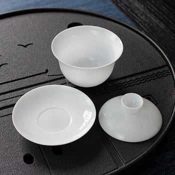 90 ml Suet Jade Porcelain Gaiwan For Tea Тънка бяла супница с капак Чаени съдове за пътуване Mini Kung Fu Чаен комплект Чаша Купички Малки Chawan