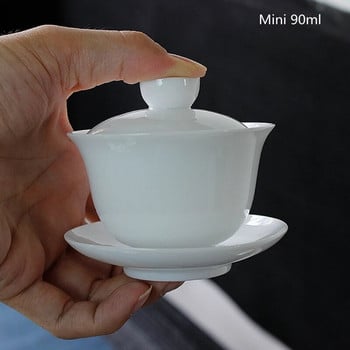 90ml Suet Jade Porcelain Gaiwan Για Τσάι Λεπτό Λευκό Τουρίνι με Καπάκι Teaware Travel Mini Kung Fu Tea Bowls Μικρά Chawan