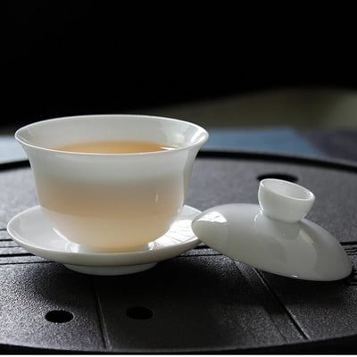 90 ml Suet Jade porcelianinis Gaiwan arbatai Plonas baltas turenas su dangteliu arbatos indas Kelioninis mini Kung Fu arbatos rinkinys Puodeliai maži Chawan