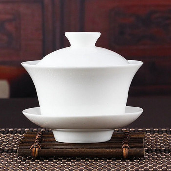 Керамичен ръчно изработен Kung Fu Gaiwan Творчески ръчно рисуван чаен супник с хризантема Сервиз за чай Офис купа за чай с чинийка Прибори за пиене