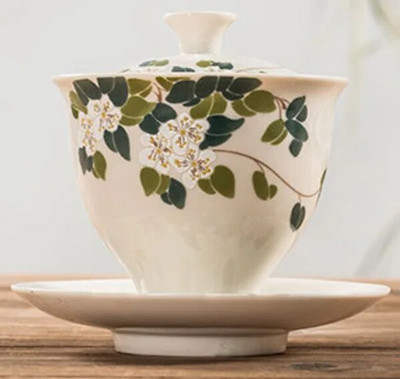 Keramikinis rankų darbo Kung Fu Gaiwan Creative rankomis dažytas chrizantemų arbatos arbatos arbatos rinkinys Biuro arbatos dubuo su lėkšte gėrimais