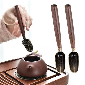 1PC Винтидж чаена лъжица от абанос Метална/масивна дървена дръжка Ретро креативна лопата за чай Tea KongFu Чаена церемония Аксесоари Чаена лъжичка Подарък