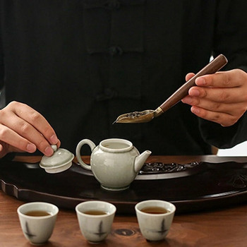 1PC Винтидж чаена лъжица от абанос Метална/масивна дървена дръжка Ретро креативна лопата за чай Tea KongFu Чаена церемония Аксесоари Чаена лъжичка Подарък