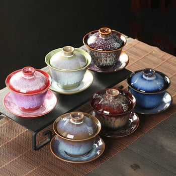 Jianzhan φλιτζάνι τσαγιού πορσελάνινο πιατάκι Gaiwan Exquisite Starry Sky Glazed Ceramic Gaiwan Kiln Transformation Cover Bowl Σούπα με καπάκι