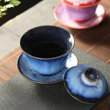 Jianzhan φλιτζάνι τσαγιού πορσελάνινο πιατάκι Gaiwan Exquisite Starry Sky Glazed Ceramic Gaiwan Kiln Transformation Cover Bowl Σούπα με καπάκι