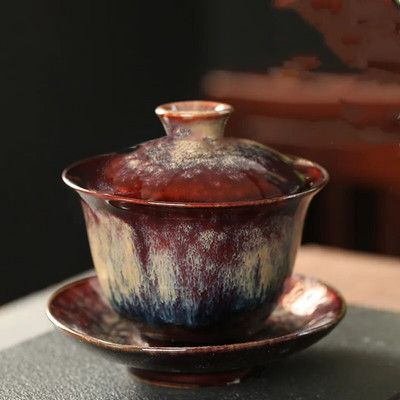 Jianzhan teetass portselanist Gaiwani alustass Peen tähistaevaga klaasitud keraamiline Gaiwani ahju ümberkujundamine kaanega kausisupp koos kaanega