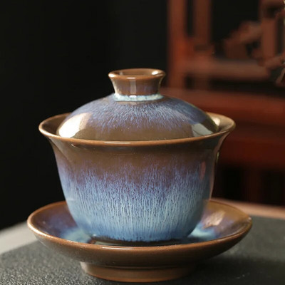 Jianzhan teetass portselanist Gaiwani alustass Peen tähistaevaga klaasitud keraamiline Gaiwani ahju ümberkujundamine kaanega kausisupp koos kaanega