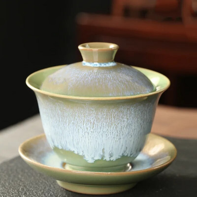 Jianzhan teetass portselanist Gaiwani alustass Peen tähistaevaga klaasitud keraamiline Gaiwani ahju ümberkujundamine kaanega kausisupp koos kaanega
