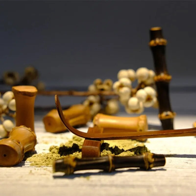 Puidust teepulgad lusikas teenõu teelusikas käsitsi valmistatud mustast bambusest lehtedest spaatliga juhend Köögitööriist Vürtsividina kööginõu