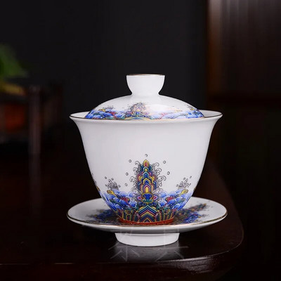 150 ml Jingdezhen Ceramic Gaiwan Exquisite Enamel Color Teekomplekt Hiina teetass koos kaanega Kodutee infusiooniseadmega Kohandatud teenõud kingitused