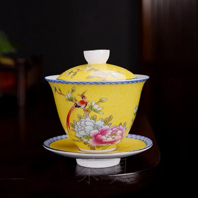 150 ml Jingdezhen Ceramic Gaiwan Exquisite Enamel Color Teekomplekt Hiina teetass koos kaanega Kodutee infusiooniseadmega Kohandatud teenõud kingitused