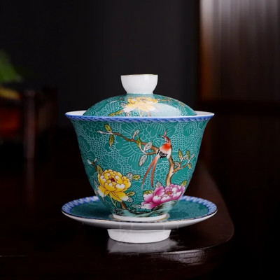 150 ml Jingdezhen Ceramic Gaiwan Exquisite Enamel Color Teekomplekt Hiina teetass koos kaanega Kodutee infusiooniseadmega Kohandatud teenõud kingitused