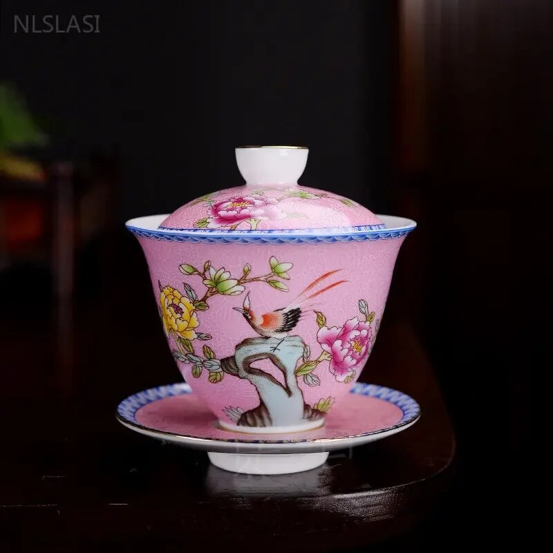 150 ml Jingdezhen Ceramic Gaiwan Exquisite Enamel Color Teekomplekt Hiina teetass koos kaanega Kodutee infusiooniseadmega Kohandatud teenõud kingitused