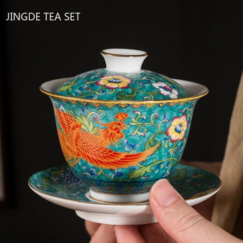 Керамика Sancai Gaiwan Bowl Dragon and Phoenix Master Cup Чаша за чай Ръчно изработена емайлирана цветна купа за чай Луксозен подарък за чай Chines