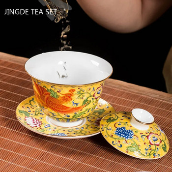 Керамика Sancai Gaiwan Bowl Dragon and Phoenix Master Cup Чаша за чай Ръчно изработена емайлирана цветна купа за чай Луксозен подарък за чай Chines