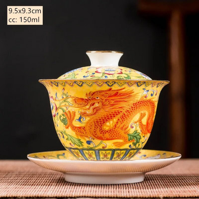 Keraamika Sancai Gaiwan Bowl Dragon and Phoenix Master Cup Teetass Käsitsi valmistatud emailiga värviline teekauss Luksuslik Hiina teekingitus