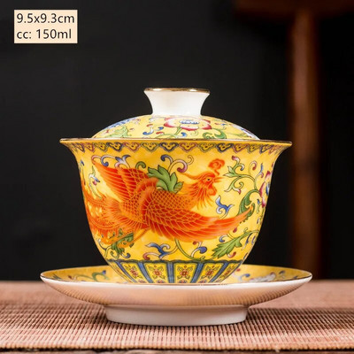Keraamika Sancai Gaiwan Bowl Dragon and Phoenix Master Cup Teetass Käsitsi valmistatud emailiga värviline teekauss Luksuslik Hiina teekingitus