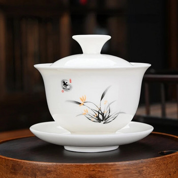 Vintage χειροποίητο κεραμικό φλιτζάνι τσαγιού Gaiwan σε κινέζικο στυλ Μπολ Τσάι Kung Fu Σετ τσαγιού Chawanmushi Bowl με καπάκι Gaiwan Jingde Town