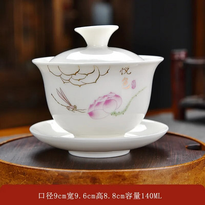 Vintage käsitsi maalitud keraamiline Gaiwani teetass Hiina stiilis teekauss Kung Fu teekomplekt Chawanmushi kauss kaanega Gaiwan Jingde Town