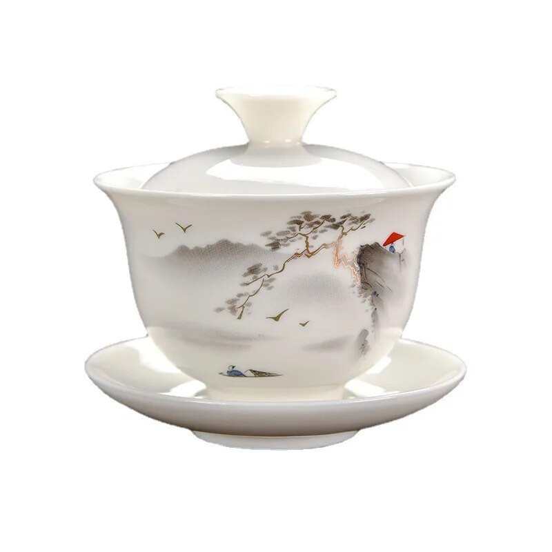 Vintage käsitsi maalitud keraamiline Gaiwani teetass Hiina stiilis teekauss Kung Fu teekomplekt Chawanmushi kauss kaanega Gaiwan Jingde Town
