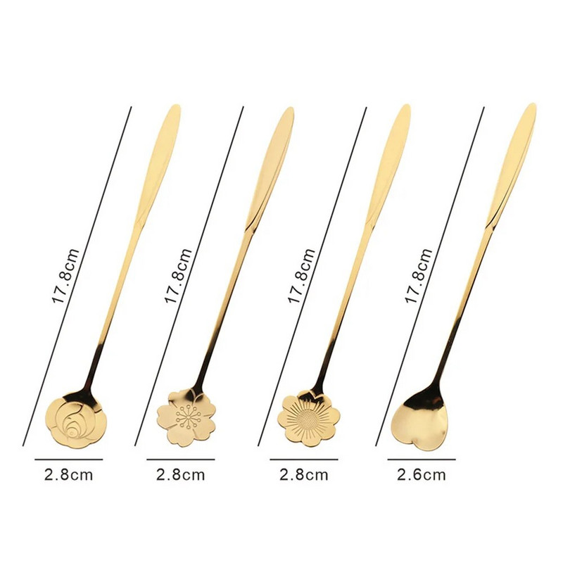 Nerūdijančio plieno auksinės gėlės formos šaukštas desertinis kavos šaukštas mielas vyšnių žiedų ilgas kotas medaus šaukštas Vestuvių vakarėlis