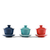 Indigo Glaze Ceramic Tea Tureen Cup Σετ τσαγιού πορσελάνης Μπλε Gaiwan Βραστήρας ταξιδιού Χειροποίητος ζωγραφισμένος κόκκινος κάλυμμα Μπολ Σετ τσαγιού 180ml