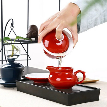 Indigo Glaze Ceramic Tea Tureen Cup Σετ τσαγιού πορσελάνης Μπλε Gaiwan Βραστήρας ταξιδιού Χειροποίητος ζωγραφισμένος κόκκινος κάλυμμα Μπολ Σετ τσαγιού 180ml