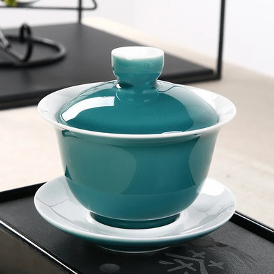 Indigo Glaze Ceramic Tea Tureen Cup Σετ τσαγιού πορσελάνης Μπλε Gaiwan Βραστήρας ταξιδιού Χειροποίητος ζωγραφισμένος κόκκινος κάλυμμα Μπολ Σετ τσαγιού 180ml
