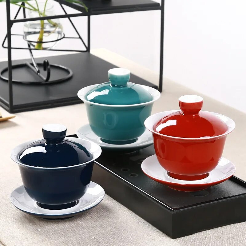 Indigo glasuur keraamiline tee Tureen Cup Blue Gaiwan tee portselanist pottide komplekt reisikeetja käsitsi maalitud punase kaanega kaussi teekomplekt 180 ml
