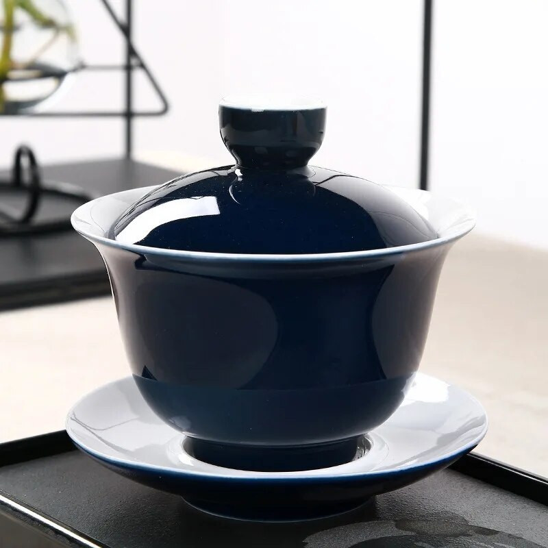 Indigo glasuur keraamiline tee Tureen Cup Blue Gaiwan tee portselanist pottide komplekt reisikeetja käsitsi maalitud punase kaanega kaussi teekomplekt 180 ml