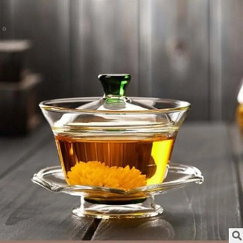 Китайски чайни чаши от топлоустойчиво стъкло Gaiwan Color Tea Maker Gai Wan Gaiwan за пътуване Тибетска купа Tureen Cup Комплект пуер чаши