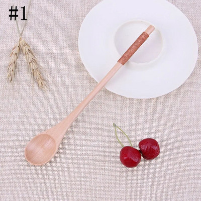 1Gb ar garu rokturi koka karote medus tējas karotes Vienkārša stila deserta karote Virtuves piederumi