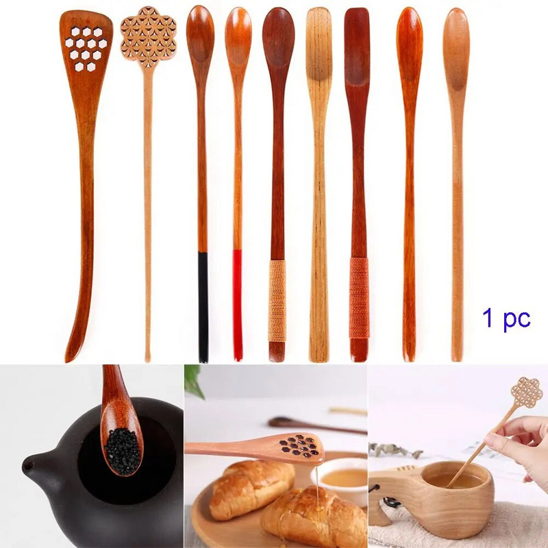 1Gb ar garu rokturi koka karote medus tējas karotes Vienkārša stila deserta karote Virtuves piederumi