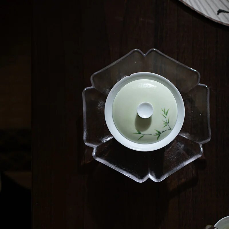 Jade savi valge portselan käsitsi maalitud Gaiwan bambusest alusglasuur roheline värviline kaetud kaussi Hiina kungfu tee komplekt