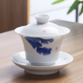 Ръчно рисувана синя шарка под глазура Керамична купа за чай Чаша за чай Голям размер Jingdezhen Чаша за чай Sopera De Ceramica Gaiwan
