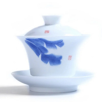 Ръчно рисувана синя шарка под глазура Керамична купа за чай Чаша за чай Голям размер Jingdezhen Чаша за чай Sopera De Ceramica Gaiwan